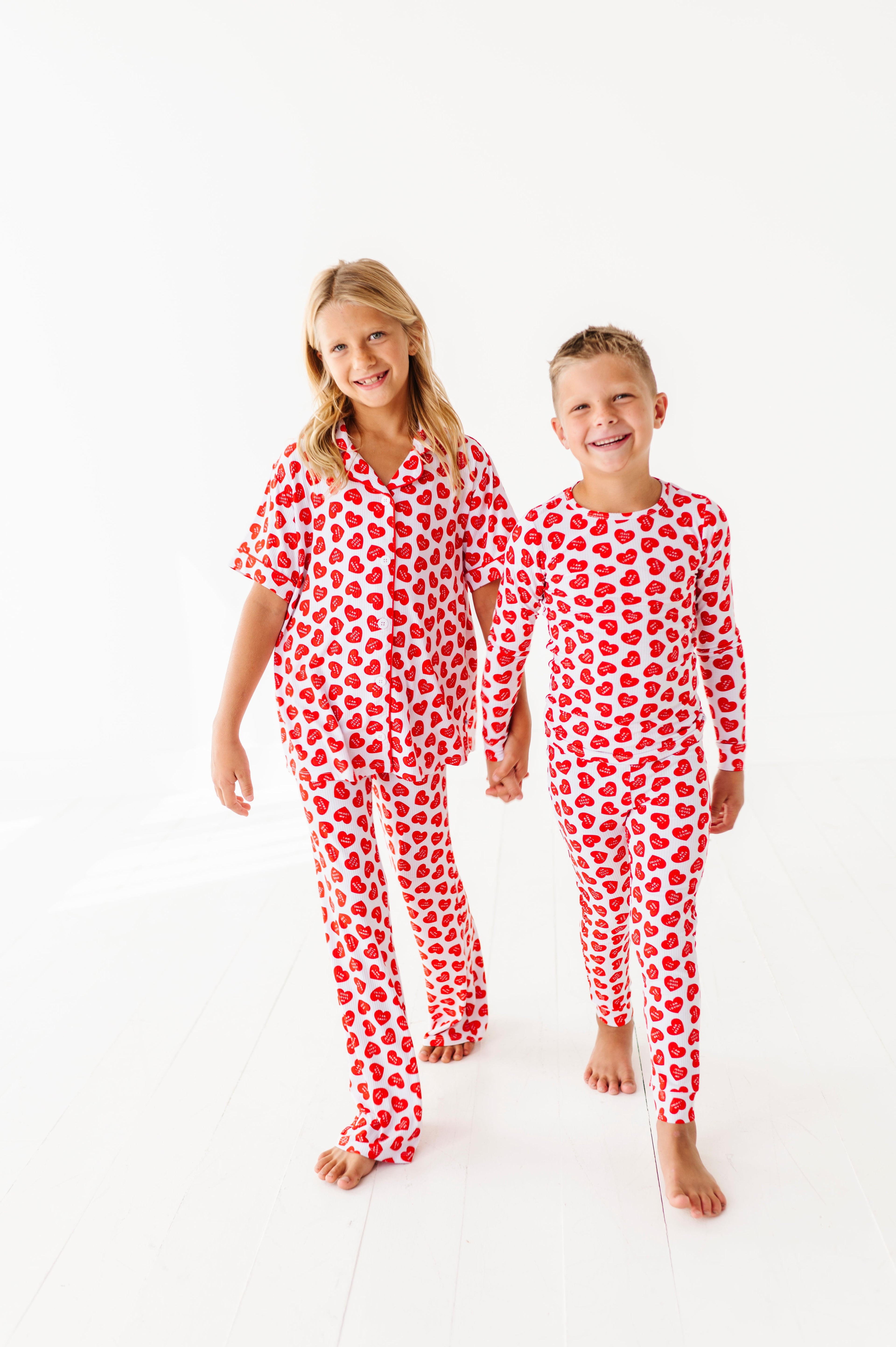 Red Affirmation Heart Two Piece Long Pajama Set