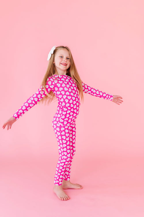 Pink Affirmation Heart Two Piece Long Pajama Set