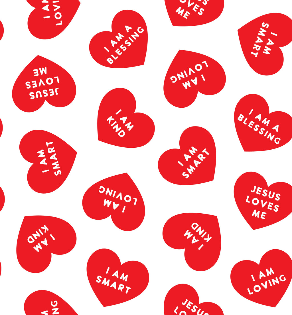 Red Affirmation Heart Two Piece Long Pajama Set